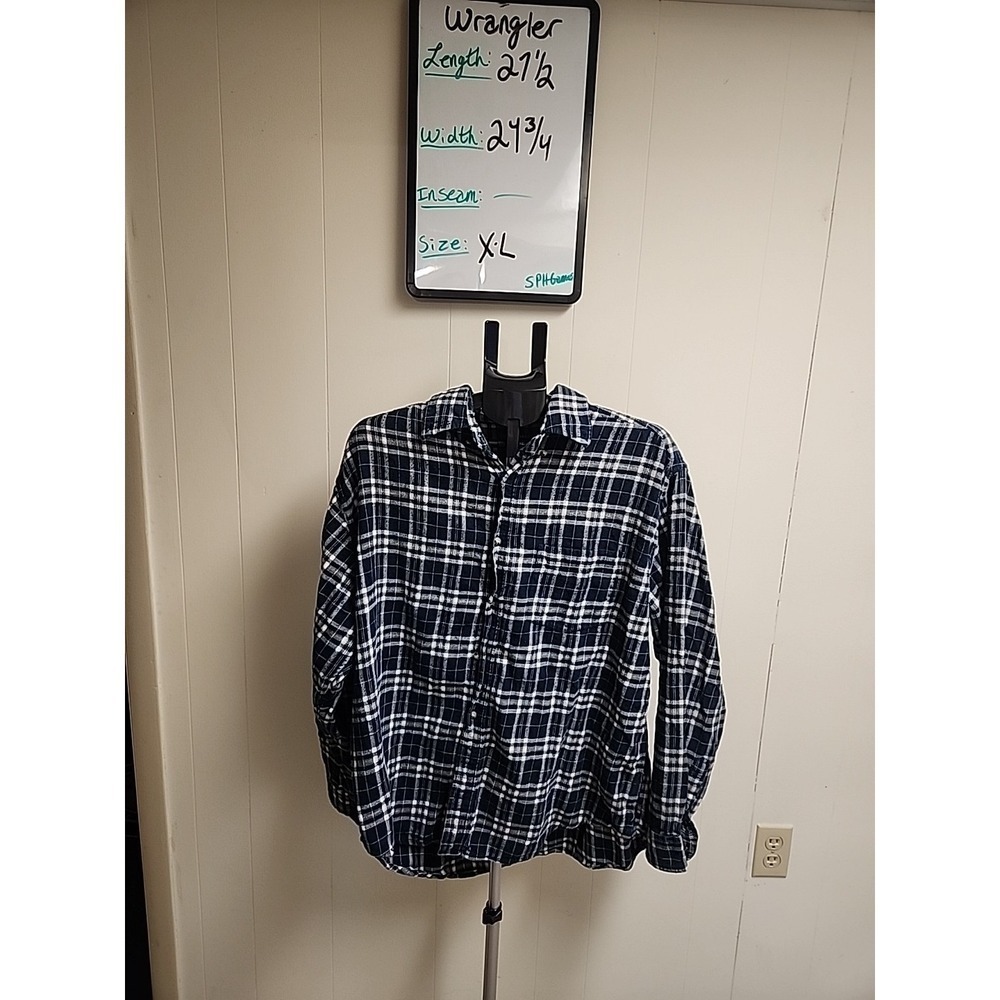 Wrangler Timber Creek Men's XL Long Sleeve Button Shirt Blue Yellow White Plaid